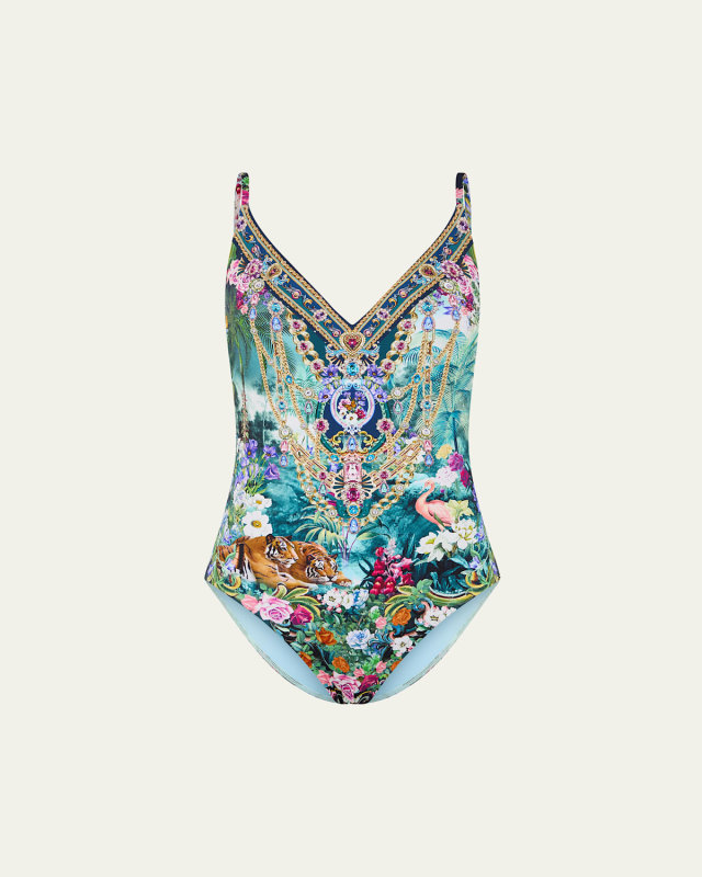 Basked in Baroque V-Neck Underwire One-Piece Swimsuit